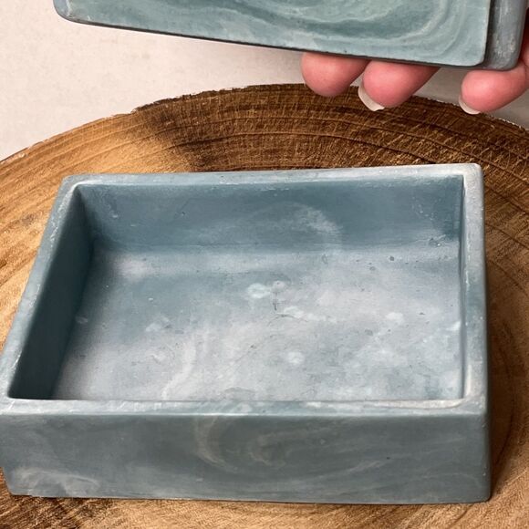 Vintage Blue Incolay Jewelry Trinket Box Seagulls Ocean Beach Birds 5.5”x4” - Picture 4 of 9